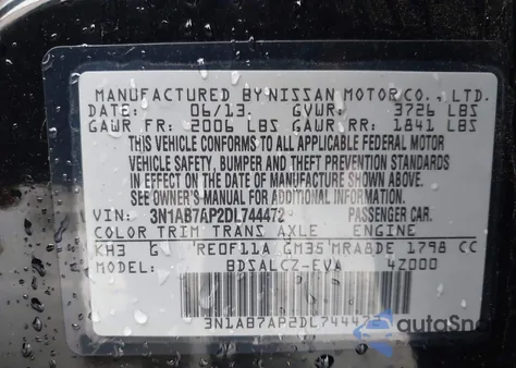 2013 Nissan Sentra S z USA, uszkodzony, nr VIN 3N1AB7AP2DL744472